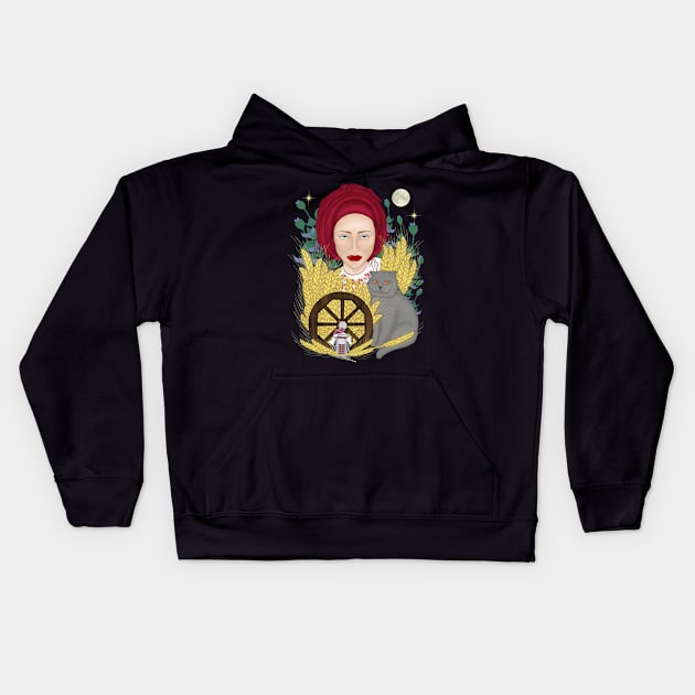 Woman with a cat. Ukrainian folklore Kids Hoodie by KateQR